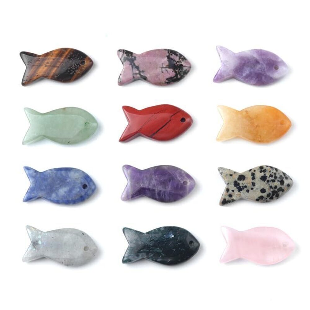 9506 5PCS Fish Shaped Crystal Pendant Handmade Natural Stone Tiger Eye